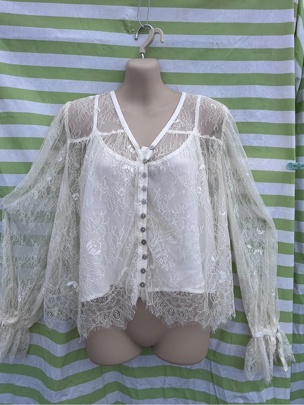 Sheer Lace Button-Front Blouse - Cream